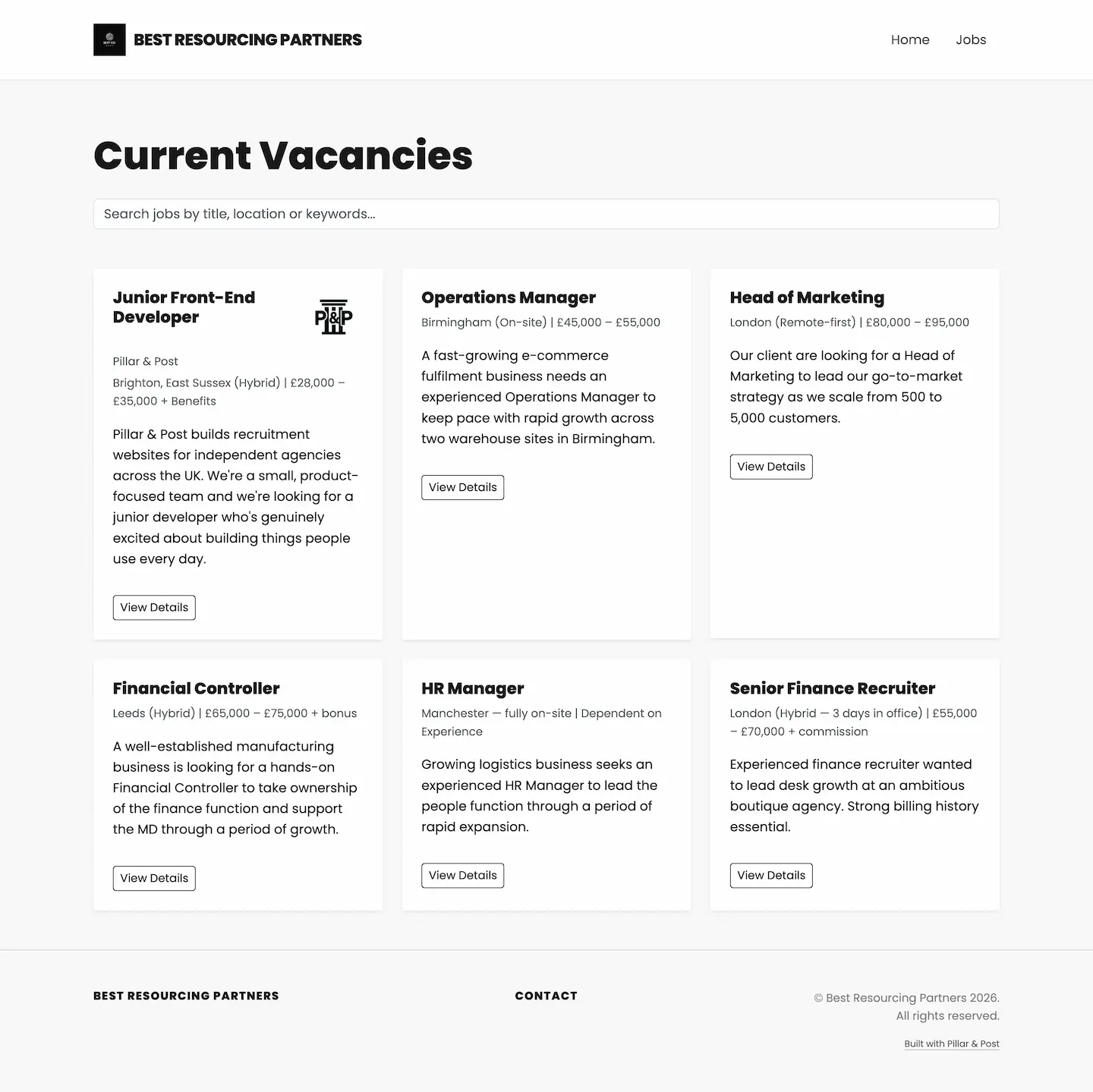 The Minimal jobs page preview